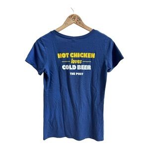 Bella + Canvas The Post Chicken and Beer Blue Short Sleeve Womens Size L T Shirt